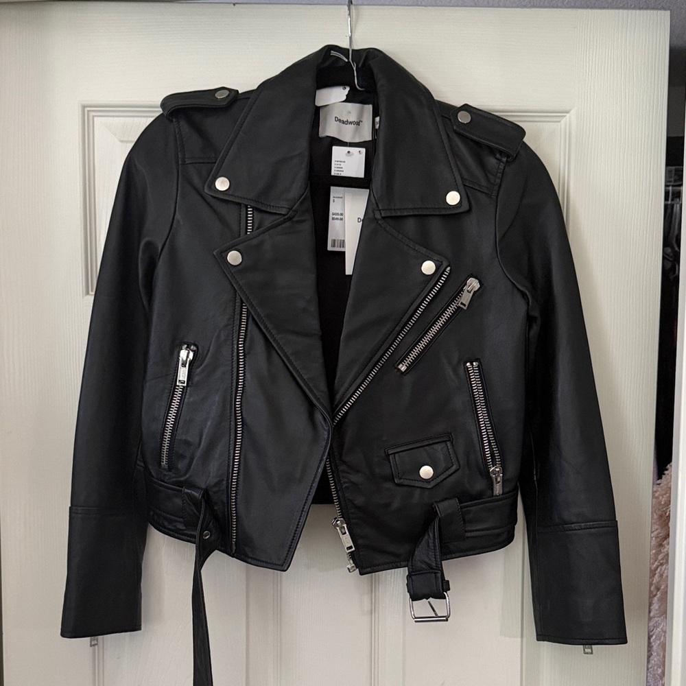 Dundee Black Leather Belted Moto Jacket